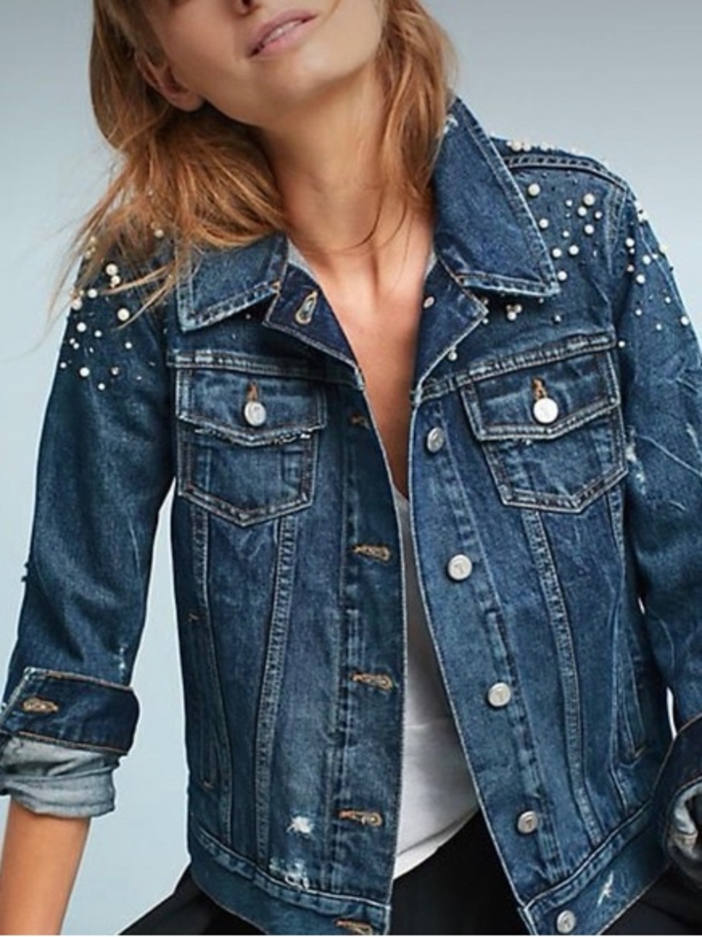 Anthropologie Pilcro Pearled Trucker Jacker